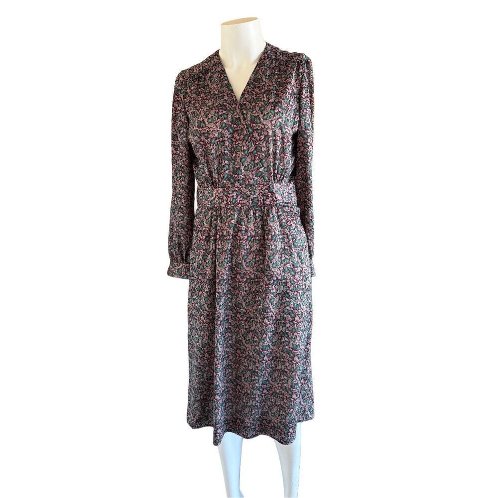 Vintage 70’s dress  groovy floral summer dress women’s M brown green paisley lon